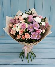 Букет цветов из:  Хризантемы, Розы и Альстромерии #REPLACE_PRED# Кяхте